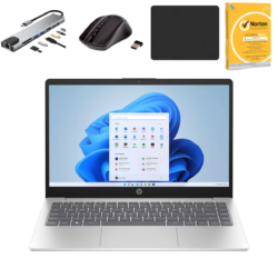 HP 14 Laptop, Intel Core Ultra 7 255U Processor |16GB DDR5 Ram |512GB PCIe NVMe M.2 SSD |Intel Graphics |14" FHD Display |natural silver free Bundle