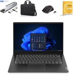 Lenovo V14 G5 IRL Laptop,14 Inch FHD Display, Intel Core i3-1315u 1.6GHz, 16GB DDR5 RAM, 512GB NVMe SSD, Intel UHD Graphics, Windows 11, with Laptop Bag, 8-in-1 USB Type-C Hub, W/L Mouse, Antivirus