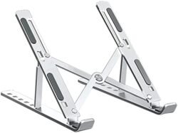 Foldable Laptop Stand, Portable Aluminum Heat Dissipating and Ventilating Ergonomic Riser With Adjustable Height Angle, Extra Strong